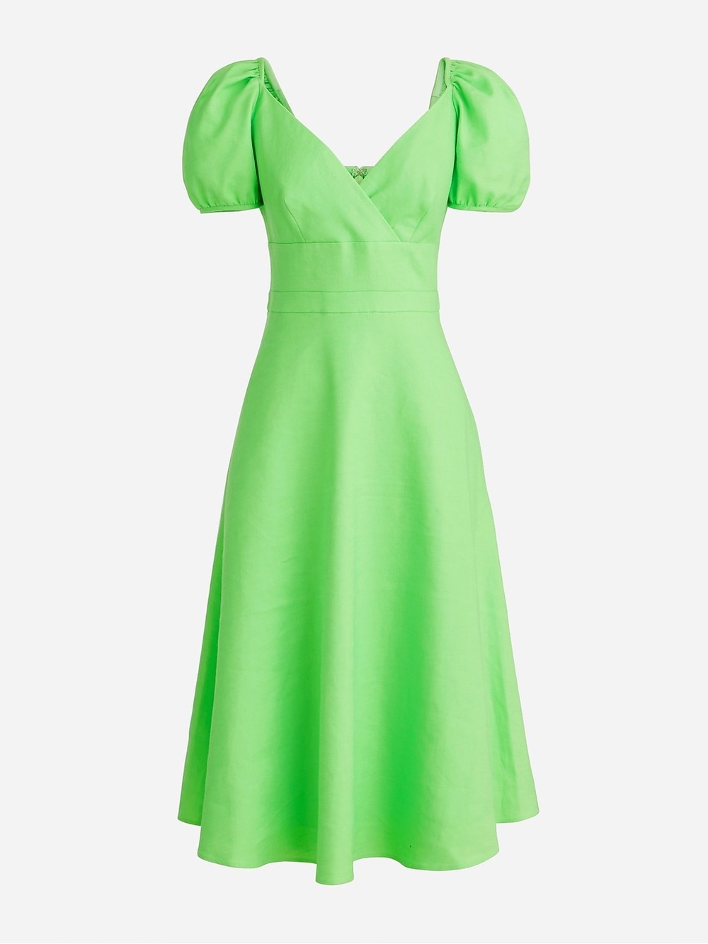 J.Crew Puff-sleeve V-neck midi dress in stretch linen blend